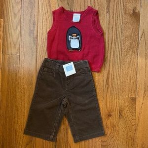 Penguin red sweater vest w NWT brown corduroy pants
